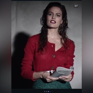 Prada FW13 cherry red cashmere scoop neck cardigan